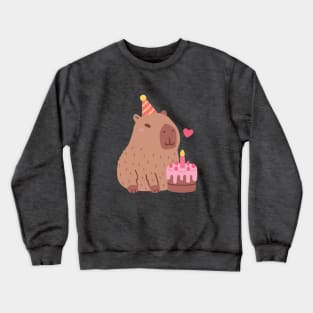 Cute Capybara And Birthday Cake Crewneck Sweatshirt